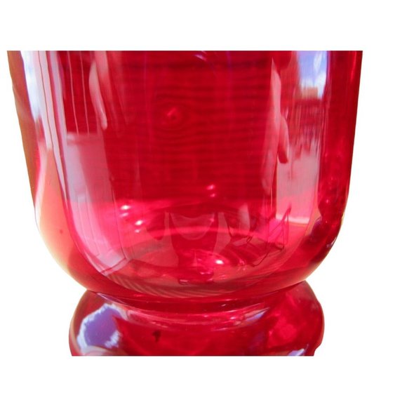 Vintage Ruby Red Footed Tumblers Hand Blown Rough Pontil Rolled Rim a Pair Very - Picture 7 of 12